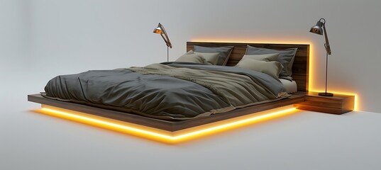 Whimsical Illustration of a Floating Bed: A Dreamy Escape Defying Gravity, Creating a Magical and Surreal Ambiance of Sleep and Imagination.