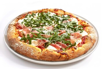 Artisan Arugula-Prosciutto Pizza with Golden-Brown Crust and Cornmeal