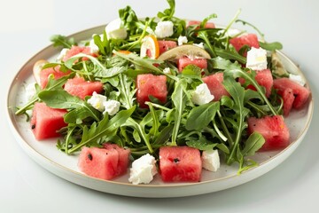 Appetizing Arugula and Watermelon Salad with Tangy Orange-Lemon Vinaigrette