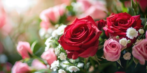 vibrant red color flowers bouquet valentine's day, ai