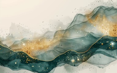 Elegant constellation-themed invitation card with star patterns in seagreen, saddlebrown, and gold tones, perfect for events, on white background.
