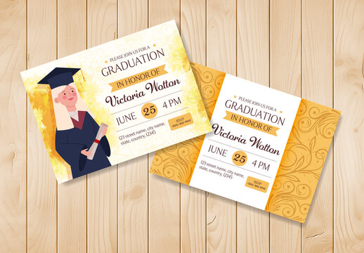 Yellow Illustrative Graduation Invitation