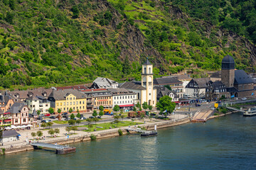 View of St. Goarshausen from Rheinfels Castle, Rhineland-Palatinate, Germany