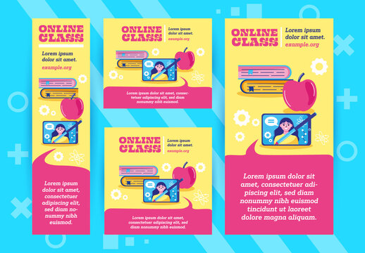 Colorful Online Education Digital Marketing Web Banner Set