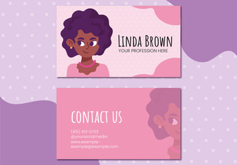 Pink and Blue Illustrative Cartoon People Business Card (Sabado) - Powered by Adobe