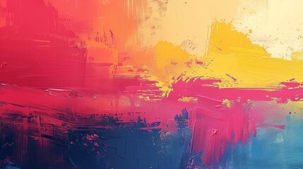 Fototapeta premium Bold Abstract Expressionist Artwork Featuring Dominant Reds with Yellow and Blue Accents.