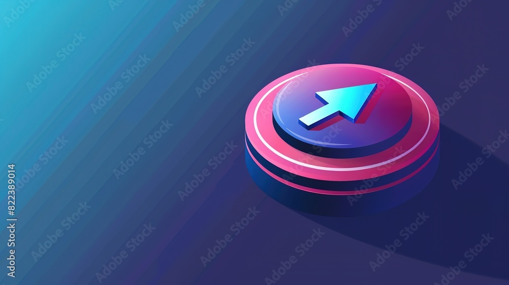 Poster glossy up arrow button on a vibrant gradient background symbolizing growth and progress