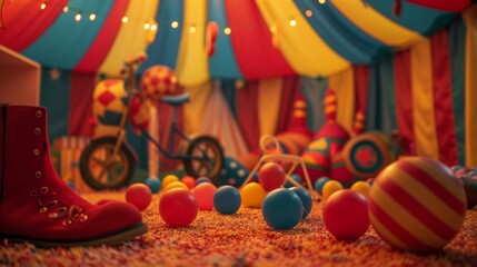 Vibrant Circus Tent Interior with Playful Atmosphere.