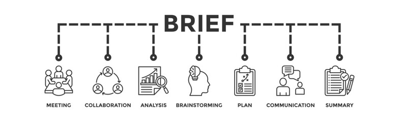 Brief banner web icon vector illustration concept for a briefing of business plan with an icon of meeting, collaboration, analysis, brainstorming, plan, communication, and summary