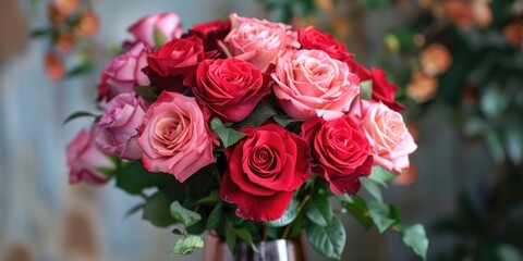 vibrant red color flowers bouquet valentine's day, ai