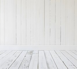 Naklejka premium White Wall and White Wooden Floor Abstract Background