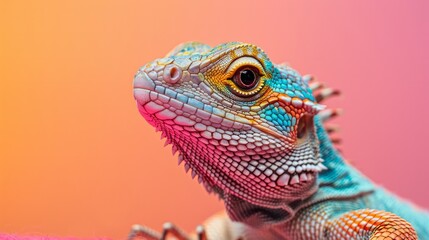 A colorful lizard with a blue head and orange and yellow tail