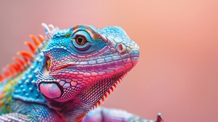 Fototapeta premium A colorful lizard with red and blue markings on its face