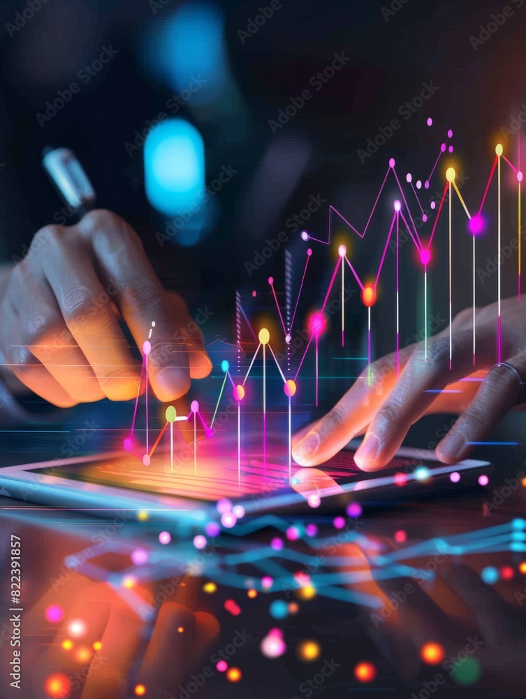 Poster marketing gital icon abstract strategy business chart graph growth economic data sales analyzing tab