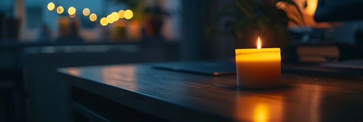 Burning candle, A single lit candle on the desk creates a sense of contemplation and late nights spent working on legal cases.