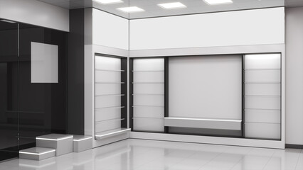 Store interior design mockup. 3d illustration