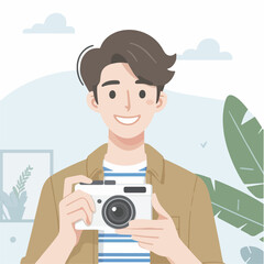 vector ilustration young man with camera