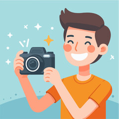 vector ilustration young man with camera