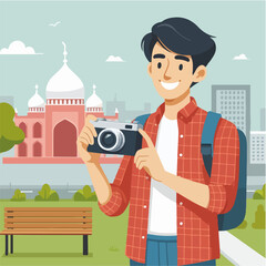 vector ilustration young man with camera