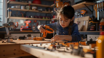 A family DIY workshop equipped with AI-assisted tools and tutorials, empowering creativity and hands-on learning experiences for all ages. 32k, full ultra HD, high resolution - Powered by Adobe