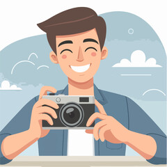vector ilustration young man with camera