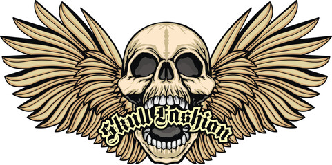 Gothic sign with skull and Wings , grunge vintage design t shirts