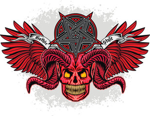 Gothic sign with skull and Wings , grunge vintage design t shirts
