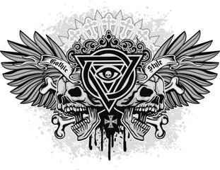 Obraz premium Gothic sign with skull and Wings , grunge vintage design t shirts