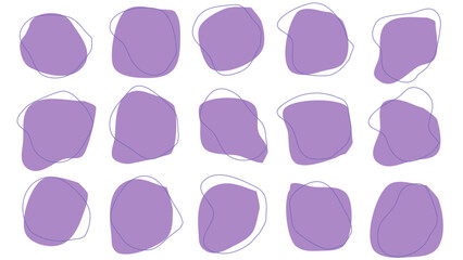 15 Modern purple drop Shapes liquid irregular blob with dark purple line abstract elements graphic flat style design fluid illustration set
