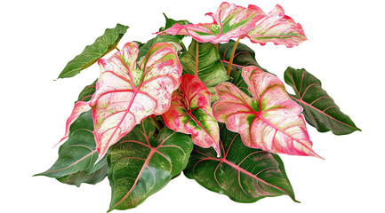 Red Caladium leaves pattern or elephant ear on white background,png