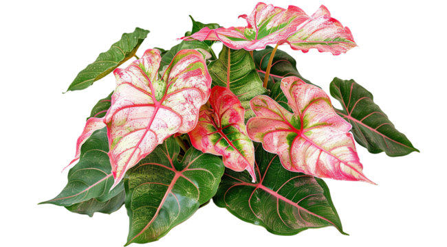Red Caladium leaves pattern or elephant ear on white background,png - Powered by Adobe