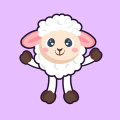 Vector cute sheep standing cartoon vector icon illustration, hand drawn
