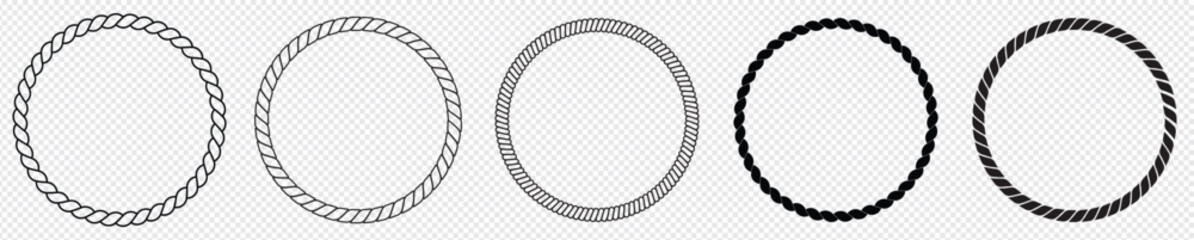 Round rope curve symbol set. Different thickness circular ropes set for decoration. Vector isolated on transparent background. © Quirk Craft Studio