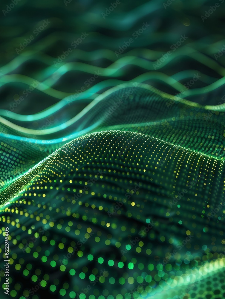 Poster rendering 3d wave dynamic background dots green futuristic flow technology abstract datum innovation