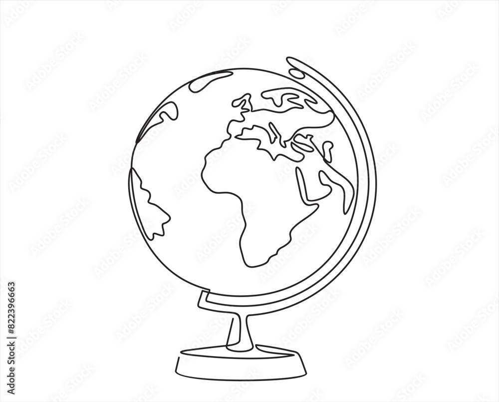 Aufkleber earth globe on desk. continuous one line drawing minimalist vector illustration design on white back