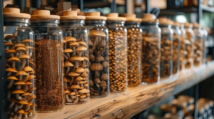 functional beverages, organized on a shelf, mushroom coffee packets await to be brewed into a delicious and nutritious beverage