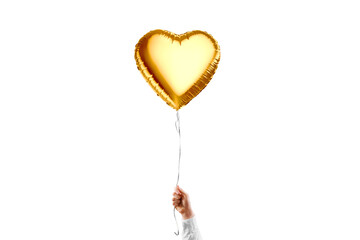 Hand holding blank gold heart balloon mockup, isolated © Alexandr Bognat
