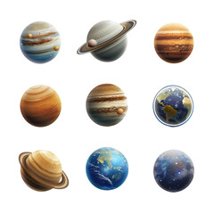 Fototapeta premium Set of realistic planets on white background,png