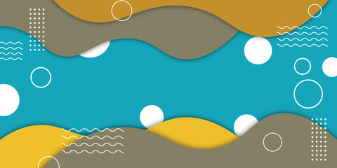 Colorful wavy above and bellow with white memphis style background.