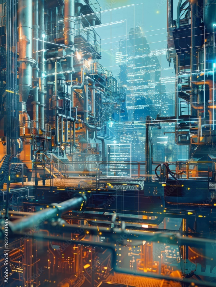 Poster technology industrial business process workflow organisation structure on virtual screen, iot smart 
