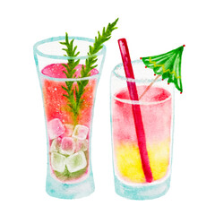 Watercolor exotic drink alcohol cocktail set isolated vector