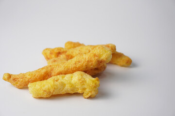 roasted corn chips snack isolated on white background, close up snack corn chips