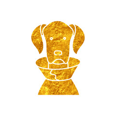 Sick dog drawing in gold color style