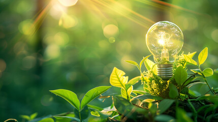 a plant with a light bulb to convey the idea of green energy