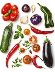 vegetables on white background top view place for text