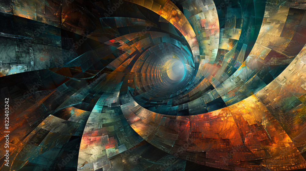 Poster multi-colored background with dimensional, complex,and fantasy elements creates visually captivating