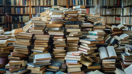 Pile of books. many book. Generative AI.