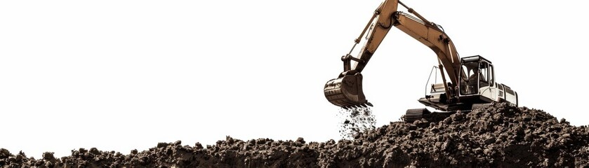 Photo of a small excavator digging into dirt against a white backdrop