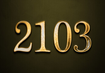 Old gold effect of 2103 number with 3D glossy style Mockup.