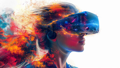 A woman wearing a virtual reality headset by AI generated image